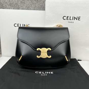 Uubags Celine Chain Besace Triomphe in Black Shiny Calfskin 24.5 x17x4 cm