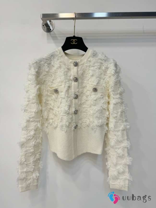 Uubags Balmain Cropped Fringe-Effect Knit Cardigan with Decorative Buttons - 1