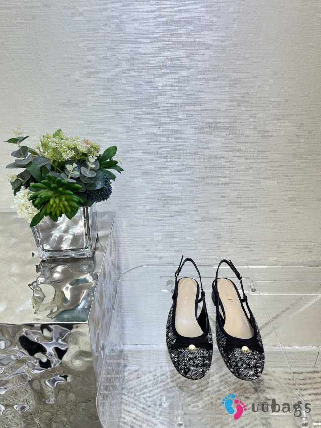 Uubags Dior Ballet Slingback Pump Black Tweed with White Microcannage Motif - 1
