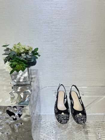 Uubags Dior Ballet Slingback Pump Black Tweed with White Microcannage Motif