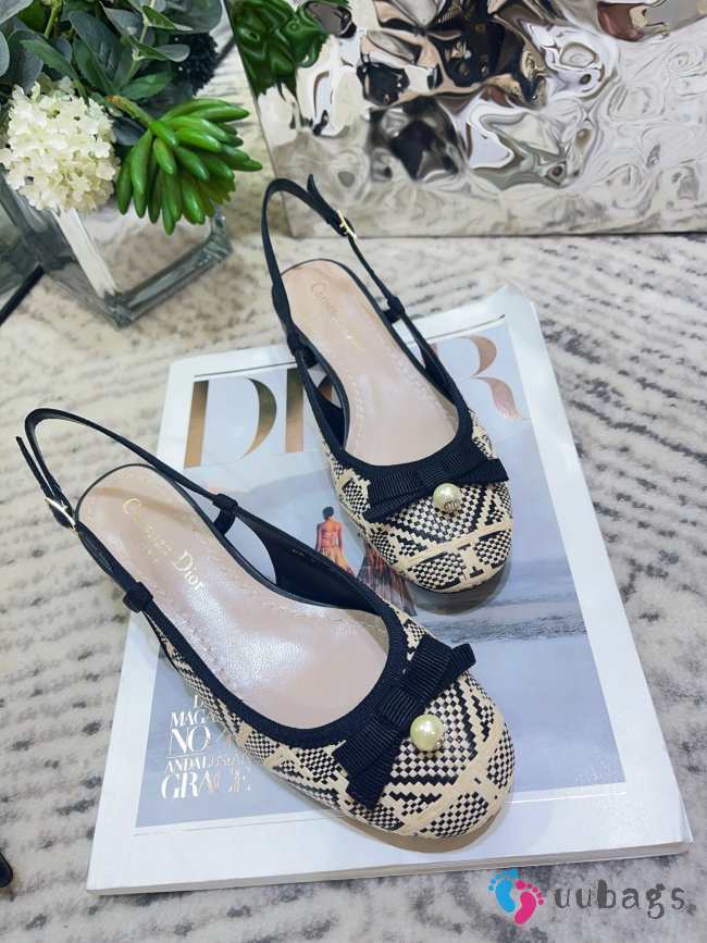 Uubags Dior Ballet Slingback Pump Beige Tweed with White Microcannage Motif - 1