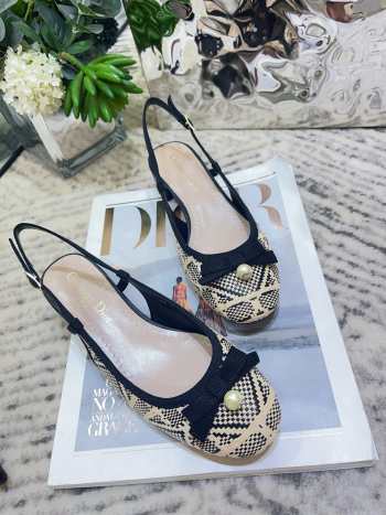 Uubags Dior Ballet Slingback Pump Beige Tweed with White Microcannage Motif