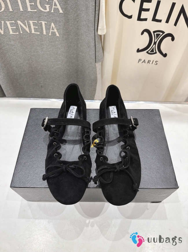 Uubags Alaïa Lace-Up Ballet Flats In Black Suede  - 1