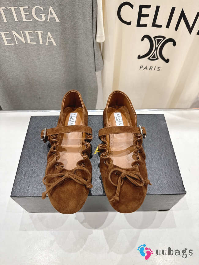 Uubags Alaïa Lace-Up Ballet Flats In Brown Suede - 1