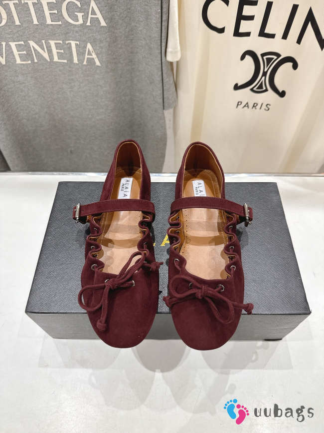 Uubags Alaïa Lace-Up Ballet Flats In Burgundy Suede - 1