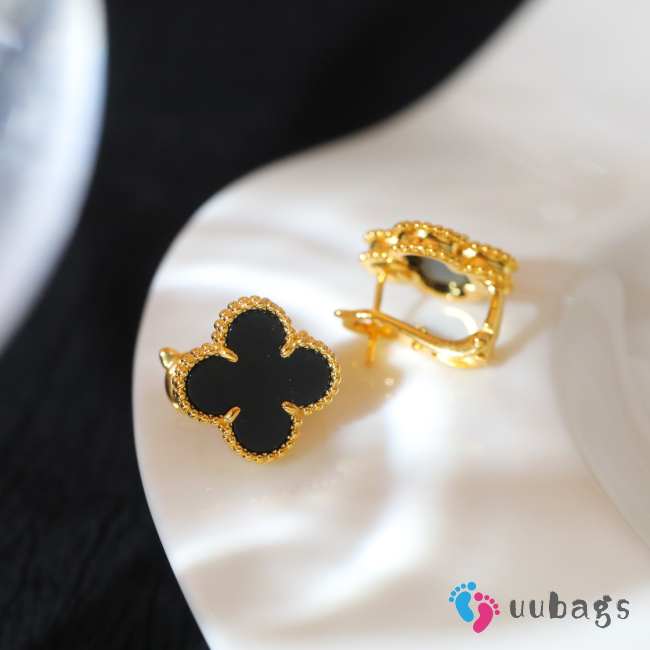 Uubags Van Cleef & Arpels Vintage Alhambra Earrings Yellow Gold & Onyx - 1