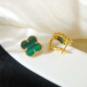 Uubags Van Cleef & Arpels Vintage Alhambra earrings 18K yellow gold, Malachite - 4