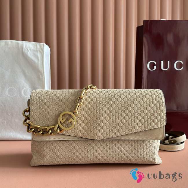 Uubags Gucci large shoulder bag with chain beige GG suede 36x19.5x9.5cm - 1