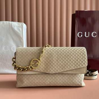 Uubags Gucci large shoulder bag with chain beige GG suede 36x19.5x9.5cm