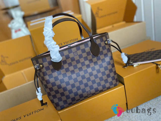 Uubags Louis Vuitton Neverfull PM Damier Ebene Bag Brown Pink Inside 29x21x12cm - 1