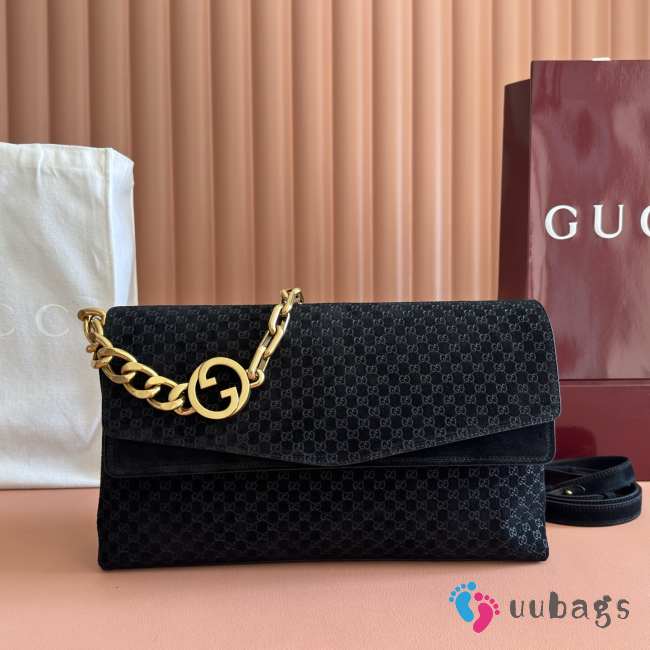 Uubags Gucci large shoulder bag with chain black GG suede 36x19.5x9.5cm - 1