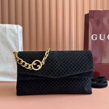 Uubags Gucci large shoulder bag with chain black GG suede 36x19.5x9.5cm