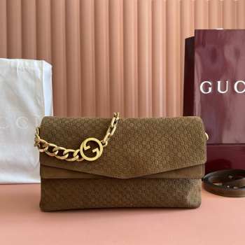 Uubags Gucci large shoulder bag with chain brown GG suede 36x19.5x9.5cm