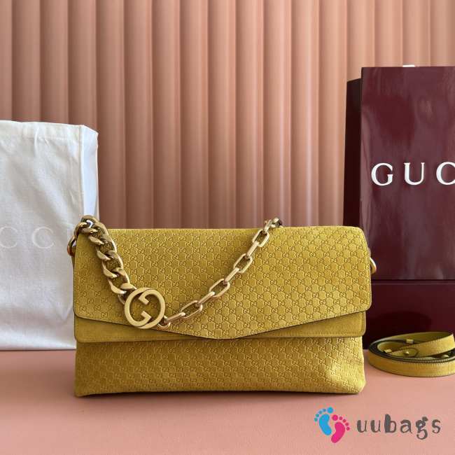 Uubags Gucci large shoulder bag with chain yellow GG suede 36x19.5x9.5cm - 1