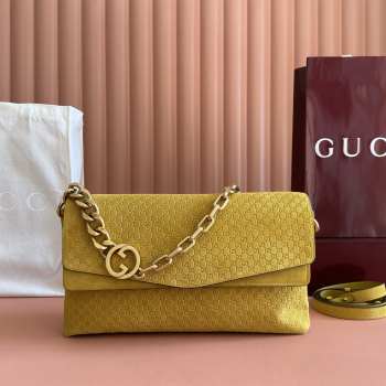 Uubags Gucci large shoulder bag with chain yellow GG suede 36x19.5x9.5cm