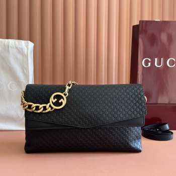 Uubags Gucci large shoulder bag with chain black GG leather 36x19.5x9.5cm