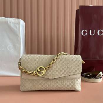 Uubags Gucci medium shoulder bag with chain beige GG suede 28x16x7cm