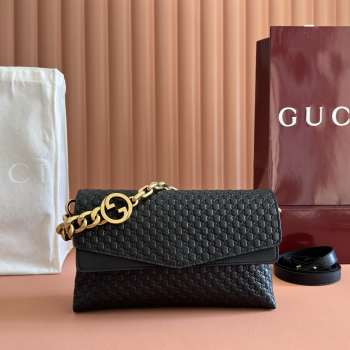 Uubags Gucci medium shoulder bag with chain black GG leather 28x16x7cm