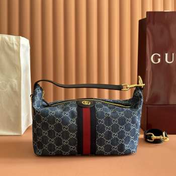 Uubags Gucci Vanity medium top handle bag blue and white GG denim 27.5x13x14.5cm