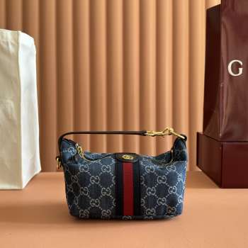 Uubags Gucci Vanity small top handle bag blue and white GG denim 19x10x9cm
