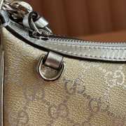 Uubags Gucci GG Emblem small shoulder bag light beige and metallic silver laminated-effect GG monogram coated fabric  - 5