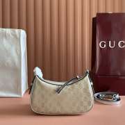 Uubags Gucci GG Emblem small shoulder bag light beige and metallic silver laminated-effect GG monogram coated fabric  - 4