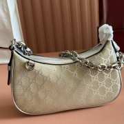 Uubags Gucci GG Emblem small shoulder bag light beige and metallic silver laminated-effect GG monogram coated fabric  - 2