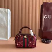 Uubags Gucci Ophidia crystal boston-shaped charm rosso ancora red GG canvas bag 16.5x10x9cm - 1