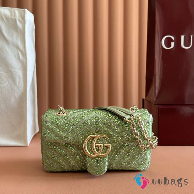 Uubags Gucci GG Marmont crystals small bag pale mint green matelassé chevron nubuck leather with crystals 22x12.5x6cm - 1