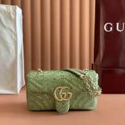 Uubags Gucci GG Marmont crystals small bag pale mint green matelassé chevron nubuck leather with crystals 22x12.5x6cm - 1
