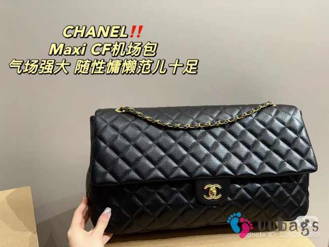 Uubags Chanel maxi classic flap bag in black with gold hardware 38cm - 1