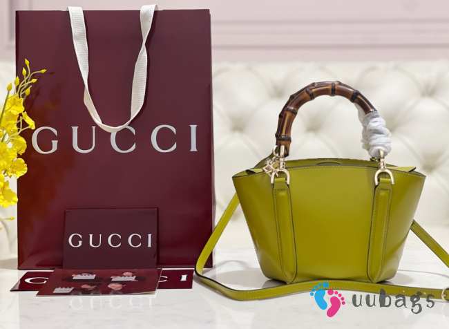 Uubags Gucci Mini Bamboo Top Handle Tote Bag In Green 27x14x11.5cm - 1