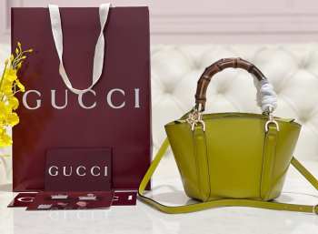 Uubags Gucci Mini Bamboo Top Handle Tote Bag In Green 27x14x11.5cm