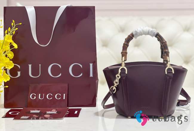 Uubags Gucci Mini Bamboo Top Handle Tote Bag In Burgundy 27x14x11.5cm - 1