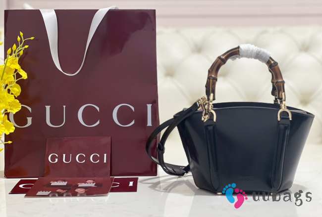 Uubags Gucci Mini Bamboo Top Handle Tote Bag In Black 27x14x11.5cm - 1