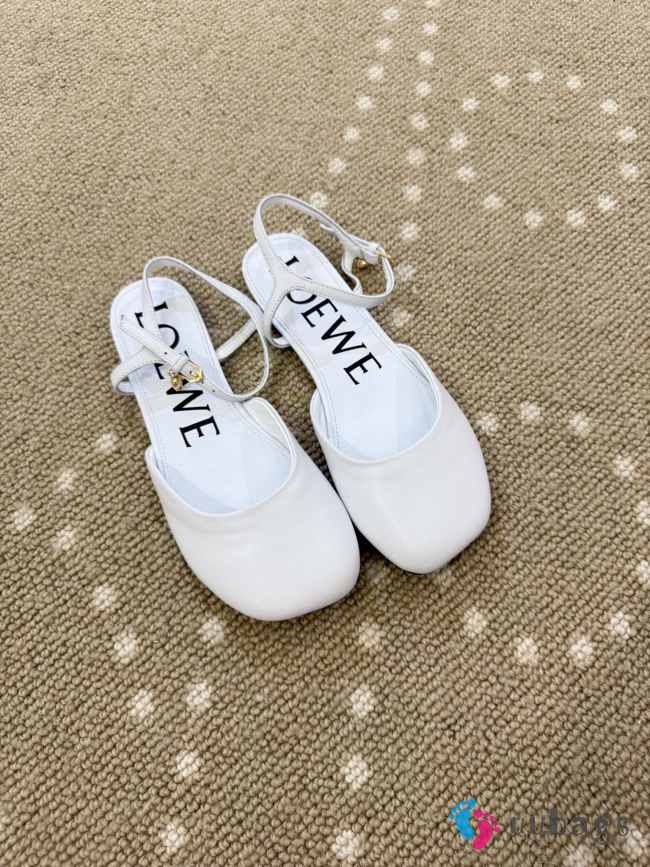 Uubags Loewe Toy Ballerinas with Ankle Strap in White Lambskin - 1