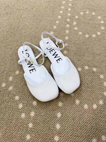 Uubags Loewe Toy Ballerinas with Ankle Strap in White Lambskin