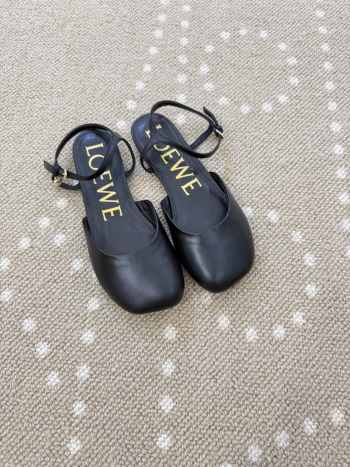 Uubags Loewe Toy Ballerinas with Ankle Strap in Black Lambskin