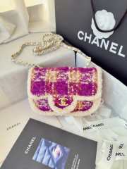 Uubags Chanel Small Flap Bag Tweed, Sheepskin & Gold-tone Metal In Fuchsia, Pink, Beige & Brown 20cm - 1