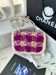 Uubags Chanel Small Flap Bag Tweed, Sheepskin & Gold-tone Metal In Fuchsia, Pink, Beige & Brown 20cm - 2