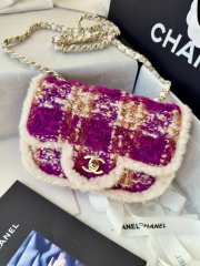 Uubags Chanel Small Flap Bag Tweed, Sheepskin & Gold-tone Metal In Fuchsia, Pink, Beige & Brown 20cm - 4