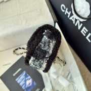 Uubags Chanel Small Flap Bag Tweed, Shearling Lambskin & Gold-Tone Metal In Black & Grey 20cm - 2