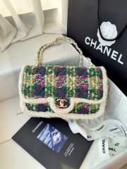 Uubags Chanel Medium Flap Bag Tweed, Sheepskin & Gold-tone Metal In Fuchsia, Pink, Beige & Brown 25cm - 1