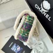 Uubags Chanel Medium Flap Bag Tweed, Sheepskin & Gold-tone Metal In Fuchsia, Pink, Beige & Brown 25cm - 6