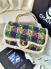 Uubags Chanel Medium Flap Bag Tweed, Sheepskin & Gold-tone Metal In Fuchsia, Pink, Beige & Brown 25cm - 5