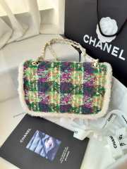 Uubags Chanel Medium Flap Bag Tweed, Sheepskin & Gold-tone Metal In Fuchsia, Pink, Beige & Brown 25cm - 4