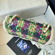 Uubags Chanel Medium Flap Bag Tweed, Sheepskin & Gold-tone Metal In Fuchsia, Pink, Beige & Brown 25cm - 3