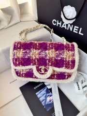 Chanel Medium Flap Bag Tweed, Sheepskin & Gold-tone Metal In Fuchsia, Pink, Beige & Brown 25cm - 1
