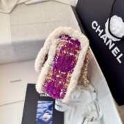 Chanel Medium Flap Bag Tweed, Sheepskin & Gold-tone Metal In Fuchsia, Pink, Beige & Brown 25cm - 5