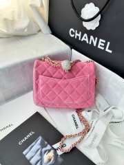 Uubags Chanel mini flap bag, velvet, diamanté & gold-tone metal, pink 18cm - 5